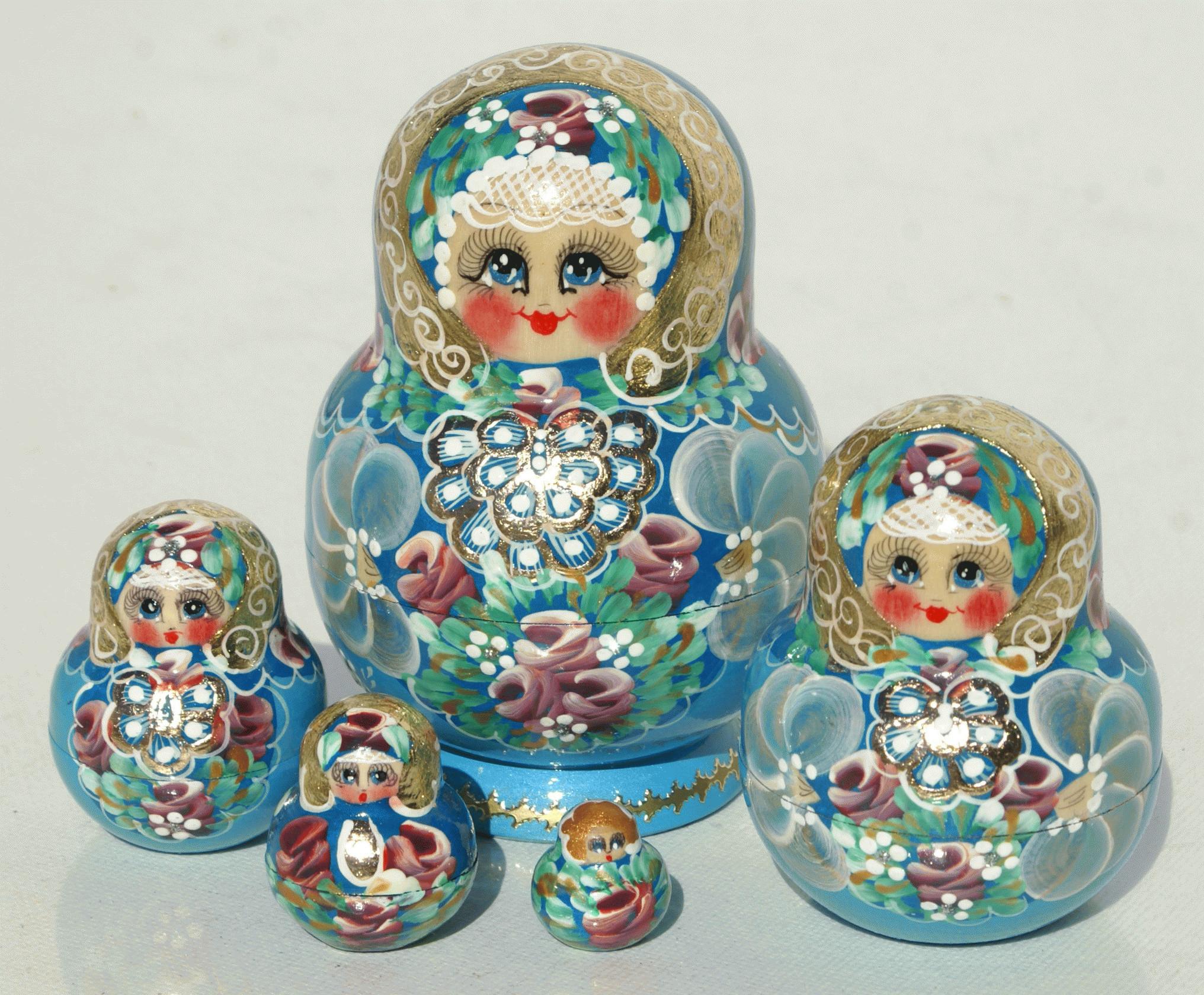 Blue Floral Matryoshka Nesting Dolls