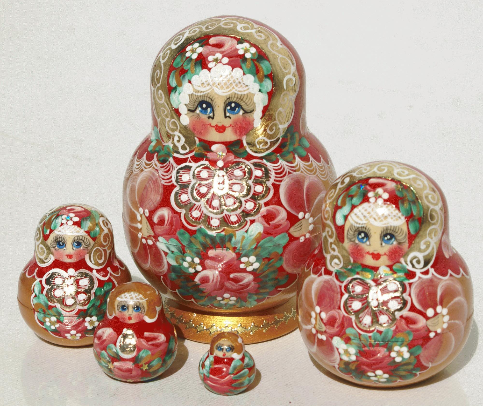 Red & Gold Floral Nesting Dolls