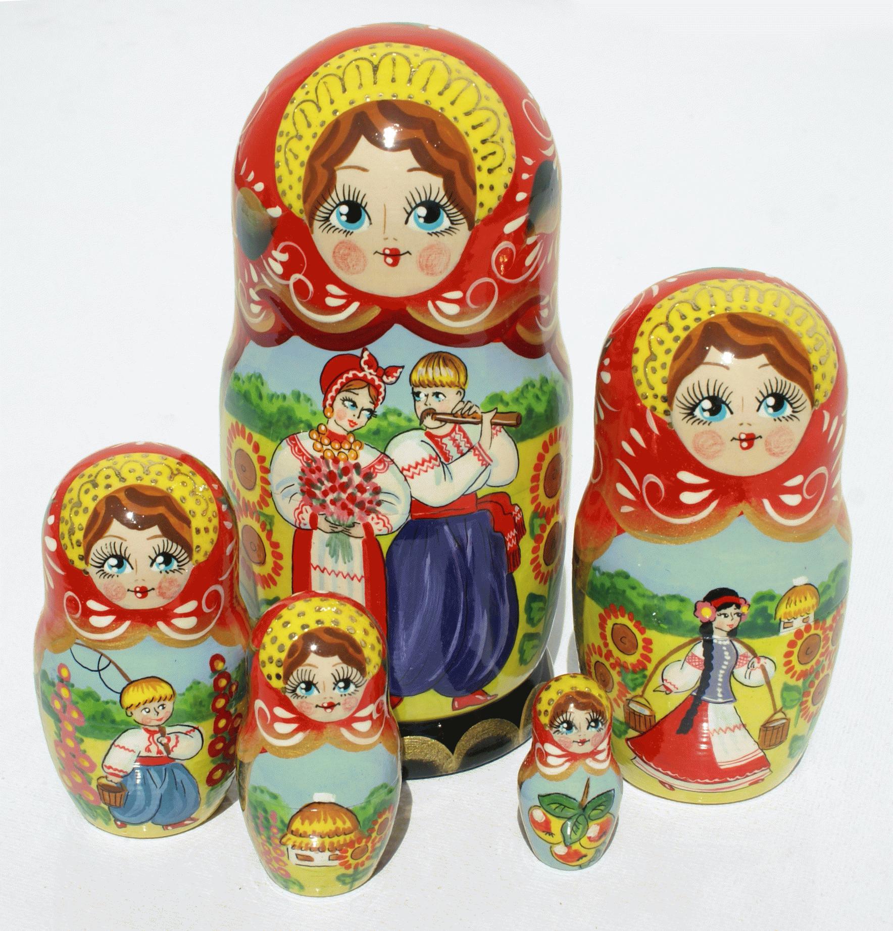 Ukrainian Folk Scene Nesting Dolls