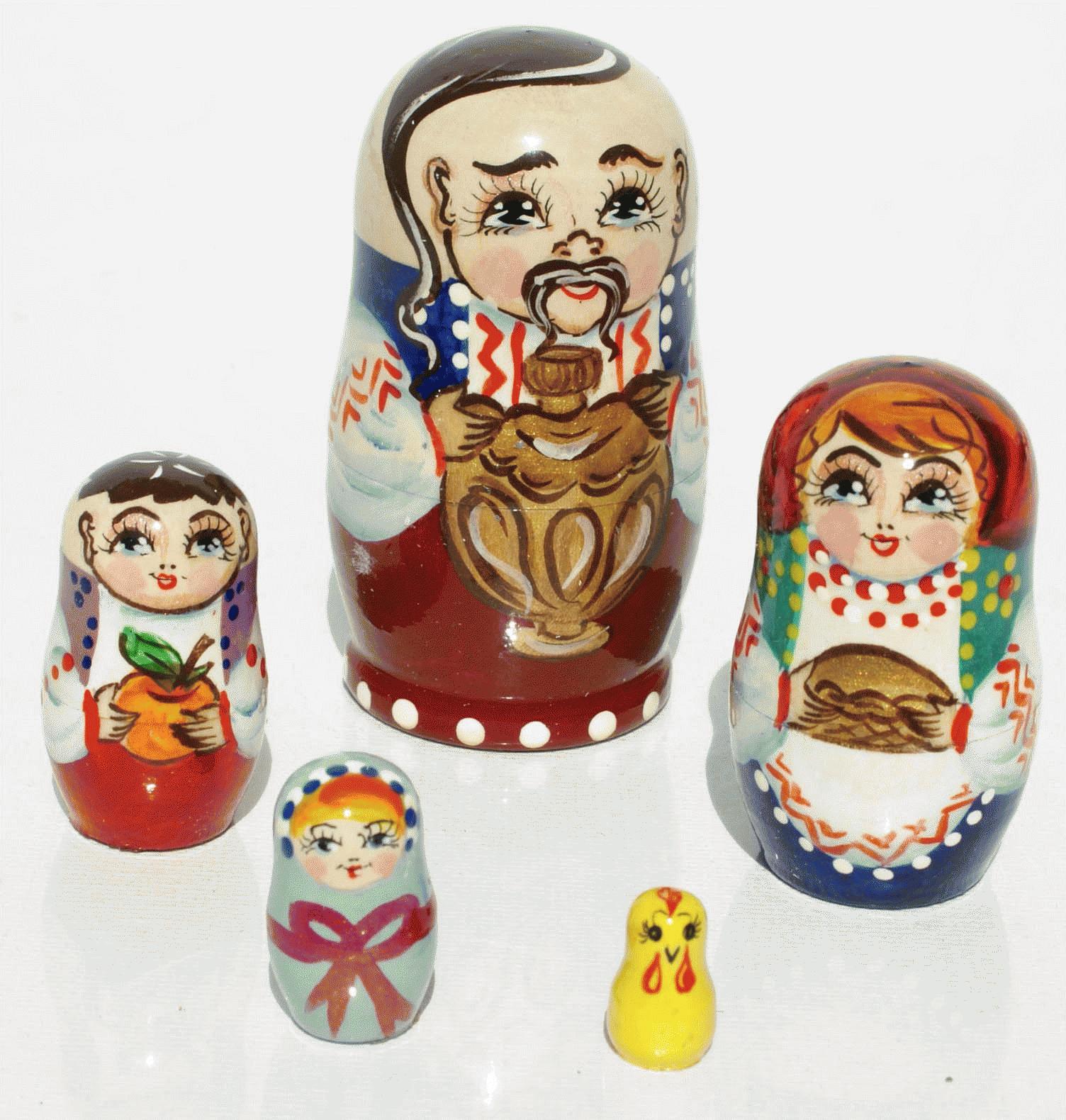 Folk Family Matryoshka Set with Samovar