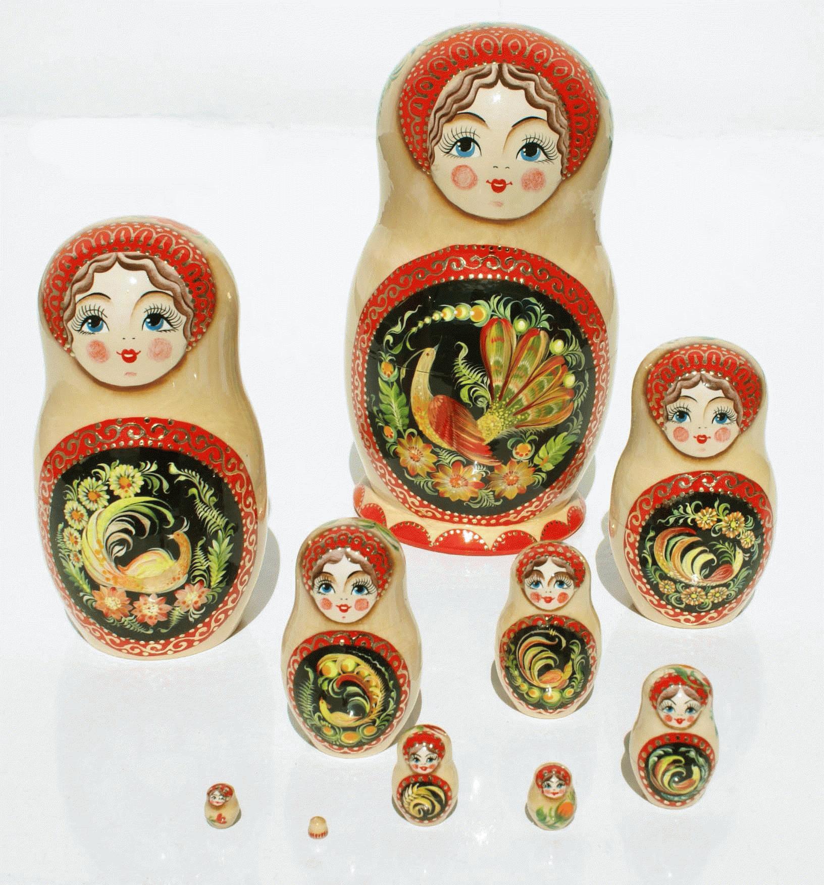 Matryoshka Nesting Dolls with Peacock