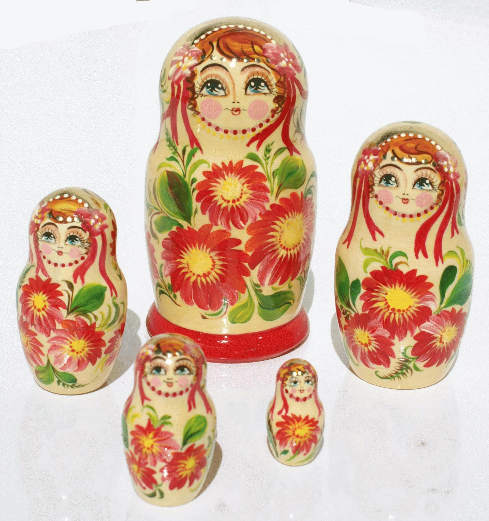 Red Flowers Nesting Dolls
