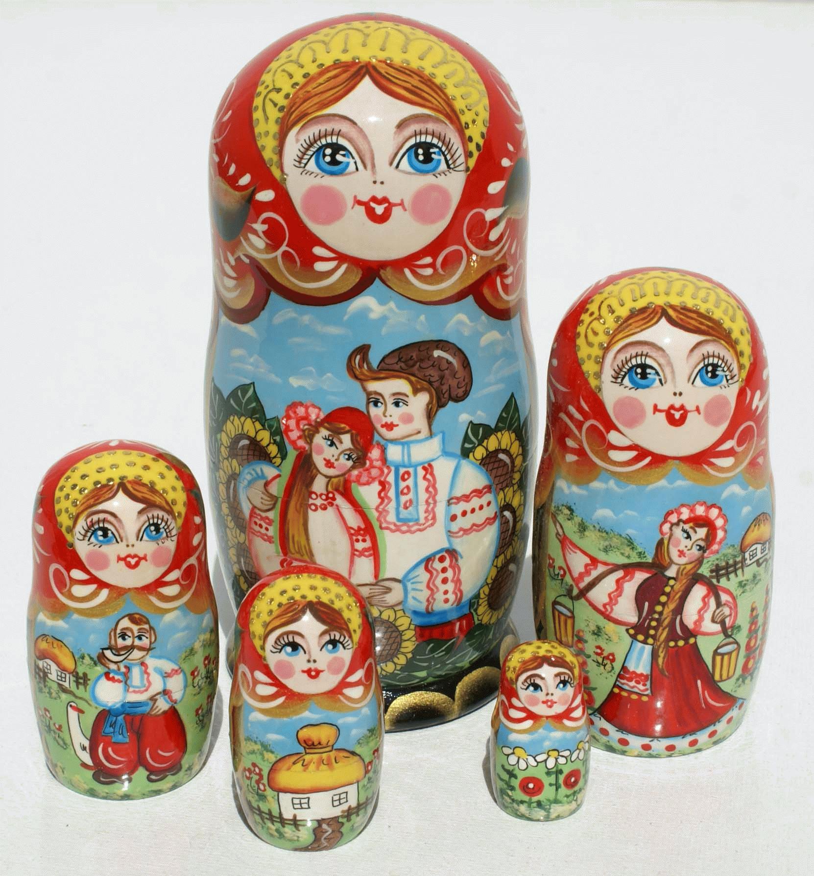 Folk Couple Matryoshka Nesting Doll Set