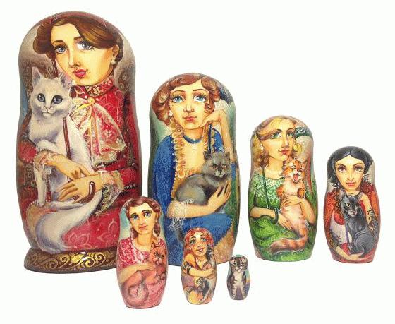 Nesting Dolls with Women and Cats