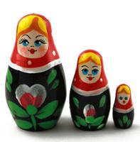 Mini Black Matryoshka with Red-White Flower