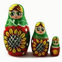 Mini Sunflower Matryoshka with Green Headscarf