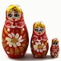 Mini Red Daisy Matryoshka with Gold Accents