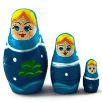 Blue Winter Matryoshka with Snow Accents