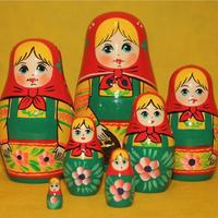 Matryoshka Set in Red and Green Folk Dress